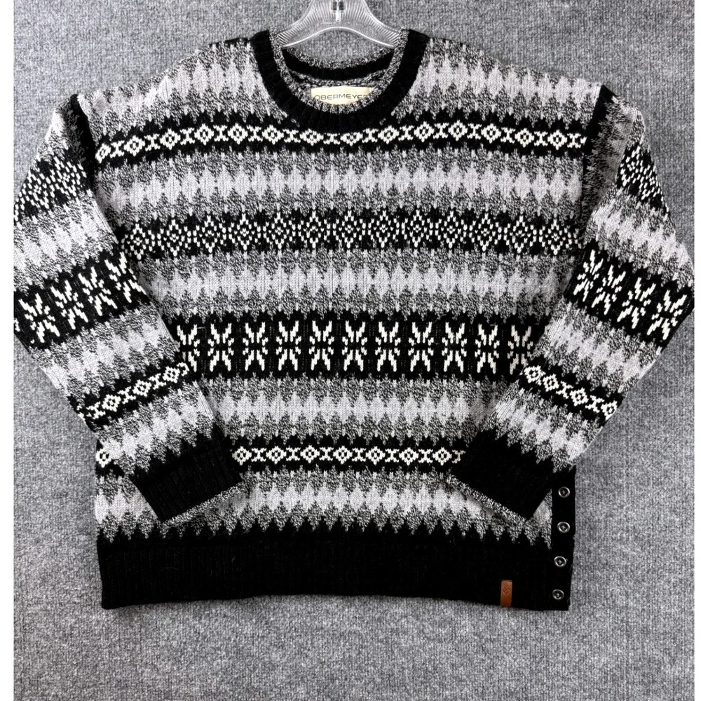 Obermeyer Men Sweater XL Fair Isle Ski Knit Nordic Argyle Prep Winter Black Crew